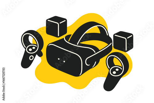 Virtual Reality Headset and Controllers with Geometric Shapes