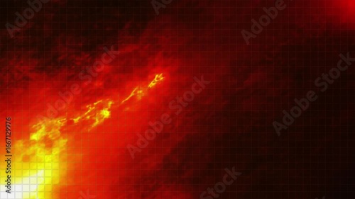 Dynamic, intense and powerful fire flames in red-orange tones on a complex mesh mosaic background that captivates viewers. 4K animation.