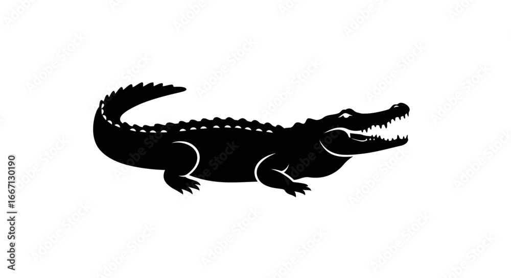 Naklejka premium Menacing Alligator with Open Mouth Black Silhouette