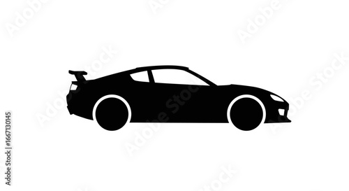 Sleek Sports Car Side View Black Silhouette on White Background silhouette