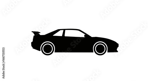 Sports Car Side View Black Silhouette Graphic Illustration
