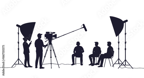Film Crew Interviewing People in Studio Setting Silhouette