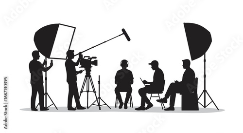 Film Crew on Set Silhouette Production Team Working with Camera and Lights silhouette