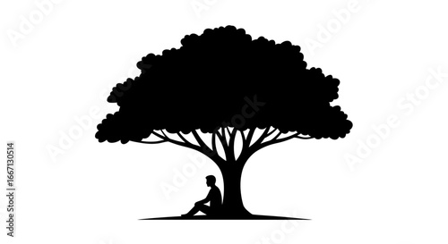 Man Sitting Under a Tree Silhouette Contemplating Life and Nature s Beauty silhouette
