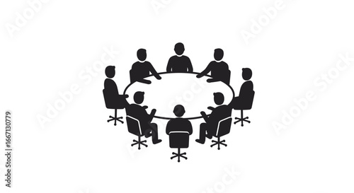 Business Meeting Illustration with People Around a Table in Silhouette Style silhouette