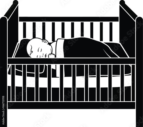 Silhouette of a baby sleeping peacefully in a crib, , representing innocence and tranquility of childhood rest