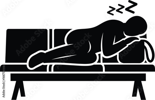 Silhouette of a person sleeping a couch, man is resting peacefully and taking a nap furniture