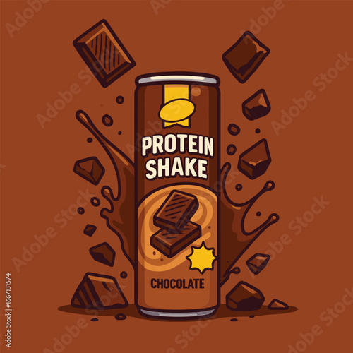Chocolate protein shake with exploded chocolate vector illustration
