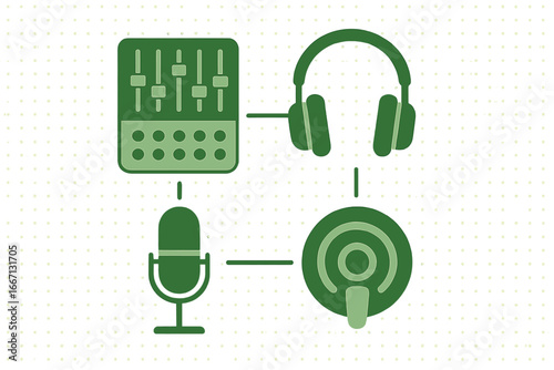 Audio recording and podcasting icons, Minimalist flat design