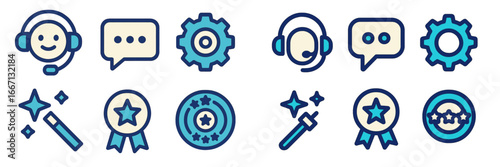 Customer service and quality symbols, Minimalist flat design
