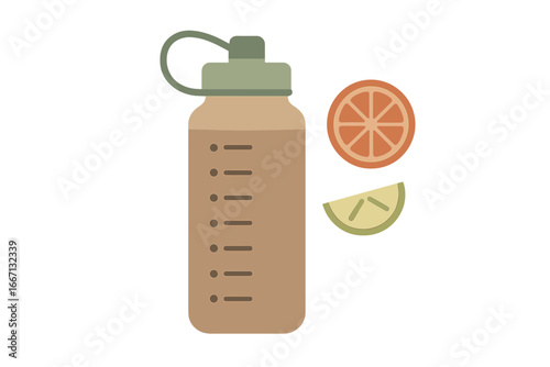Water Bottle with Citrus Slices, Minimalist flat design