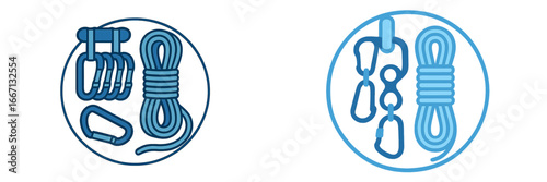 Climbing Gear Set with Carabiners and Rope, Minimalist flat design