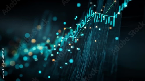 Abstract digital display with glowing financial chart