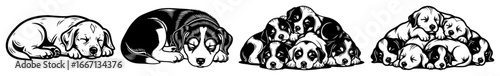 Sleeping Puppies Vector - Litter of Puppy Silhouettes