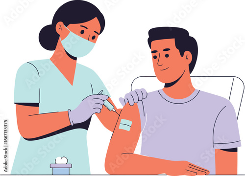 Nurse administers vaccine to patient injection medical