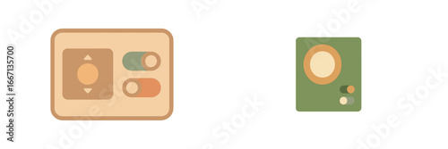 Retro Control Panel with Switches and Dial, Minimalist flat design
