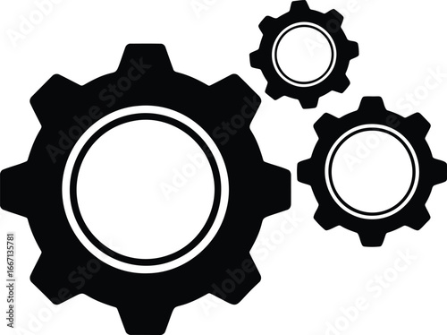 Three black gears illustration representing industry and mechanics.