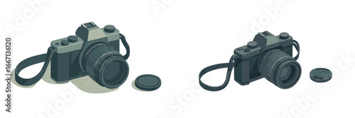 Retro Camera with Lens and Cap, Minimalist flat design