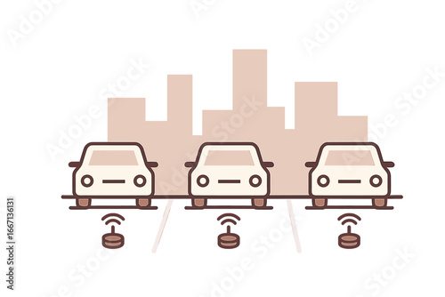 Autonomous Cars Driving in Urban Traffic, Minimalist flat design