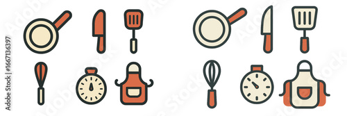 Kitchen Utensils and Cooking Tools Set, Minimalist flat design