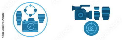 Camera and Video Equipment with Lens Options, Minimalist flat design