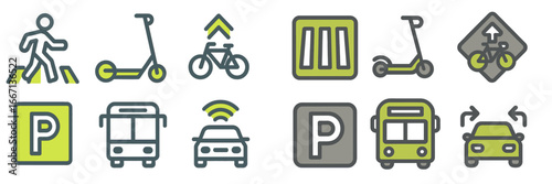 Urban Transportation Icons Collection, Minimalist flat design