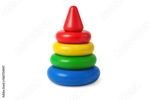Colorful stacking rings toy isolated on transparent background