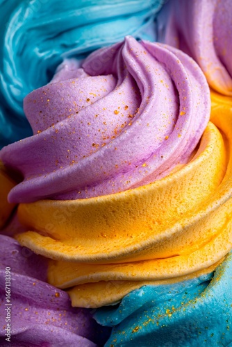 Wallpaper Mural Creamy dessert features vibrant swirls of purple, blue, and yellow colors adorned with a sprinkle of gold. This colorful treat evokes playful excitement and delight Torontodigital.ca