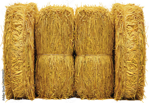 Vector, illustration, straw, livestock feed, horses and cows, arranged in four