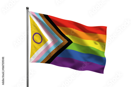 Tableau sur toile Intersex inclusive progress pride flag waving against a PNG background on a meta