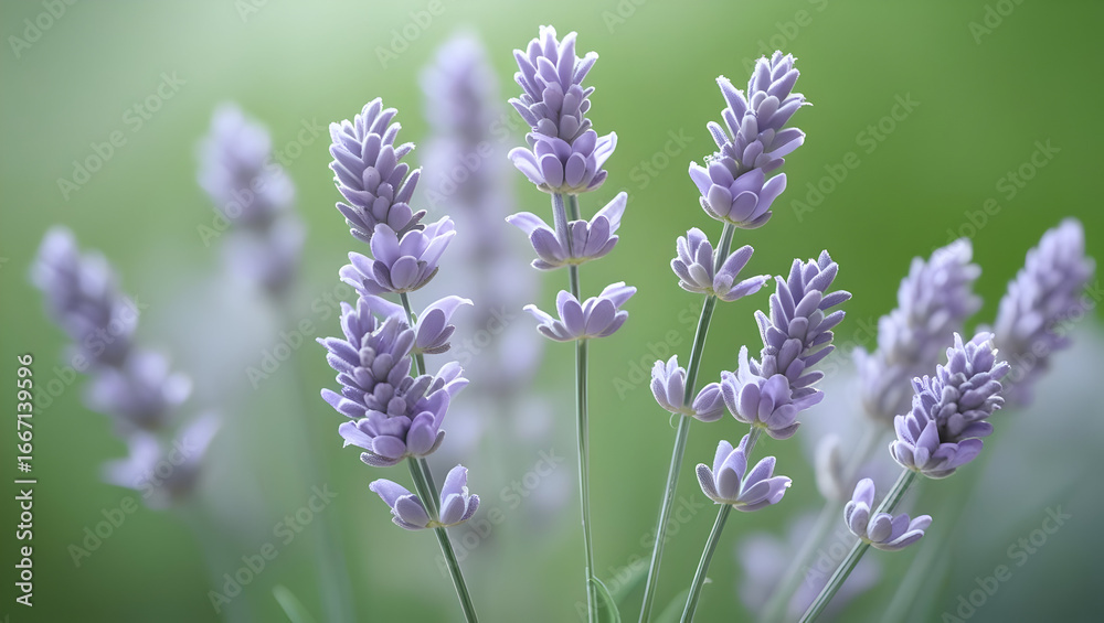 Obraz premium Lavender flowers in a field with blurred green background