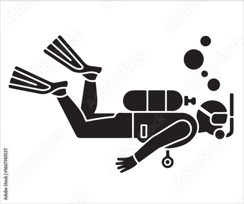 Icon of a scuba diver with oxygen tank and bubbles, representing diving, underwater exploration, and marine adventure.
