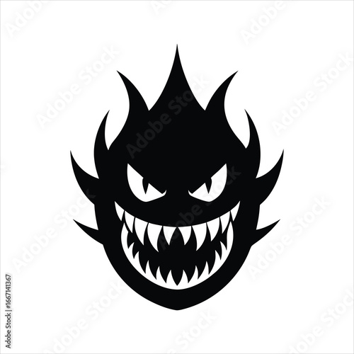 Black and White Monster Face Line Art Illustration