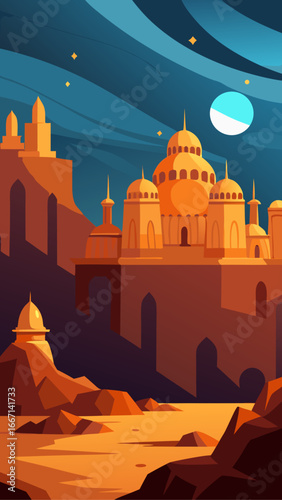 Illustration of a golden desert kingdom