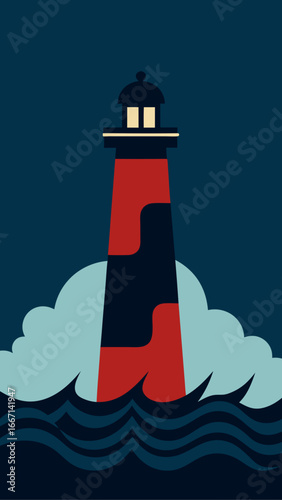 Illustration of a lighthouse by the sea