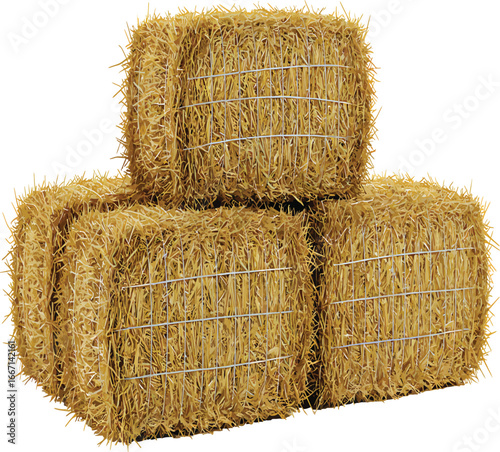 Vector, illustration, straw, livestock feed, horses and cows, arranged in four
