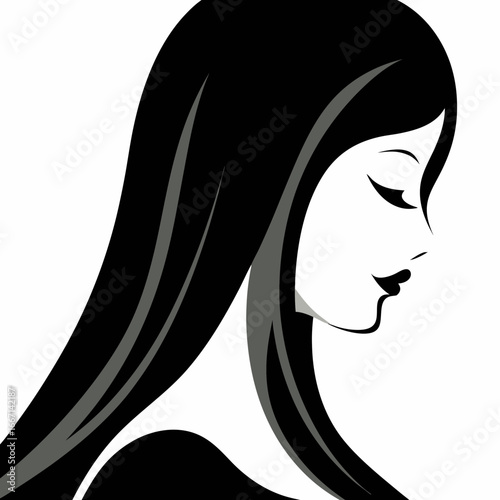 Beautiful woman face with black hair stock illustration
