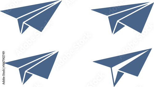 Four Blue Paper Airplanes on White Background