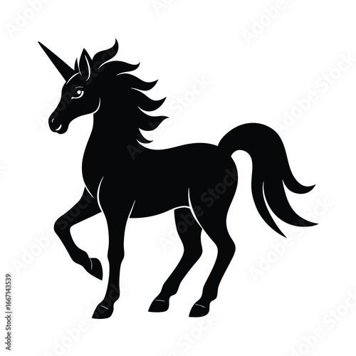 silhouette of a unicorn on white background
