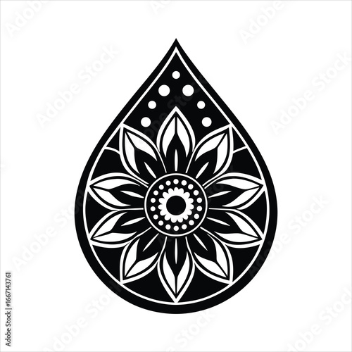 Mandala Teardrop Floral Ornament Silhouette Vector Design