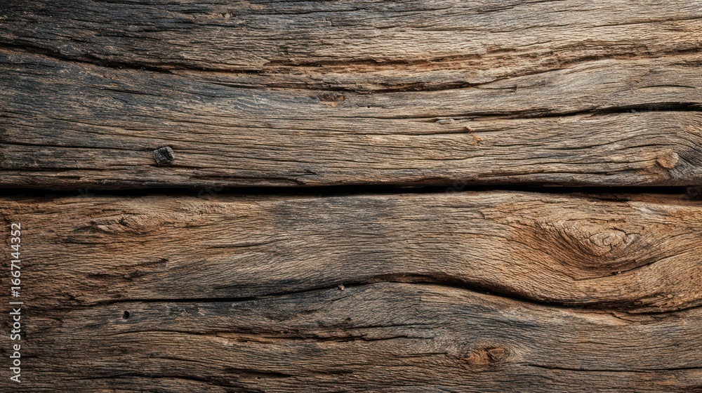 Weathered, aged wood with deep grain and natural textures, horizontal view Weathered, aged wood with deep grain and natural textures, horizontal view