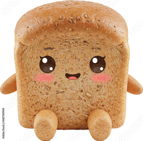 Vector, illustration, cute whole wheat bread for food product characters, advertisements, posters,