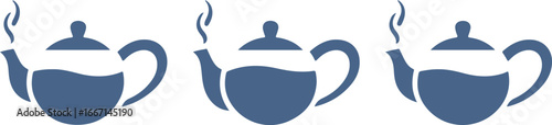 Three Blue Teapots with Steam