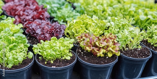 Colorful Selection of Young Plants in Pots at a Nursery During the Daytime.