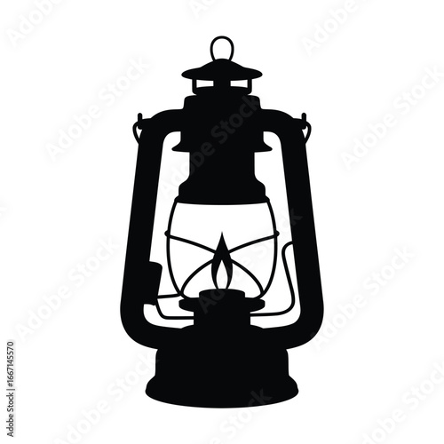Silhouette of a vintage oil lantern with a handle