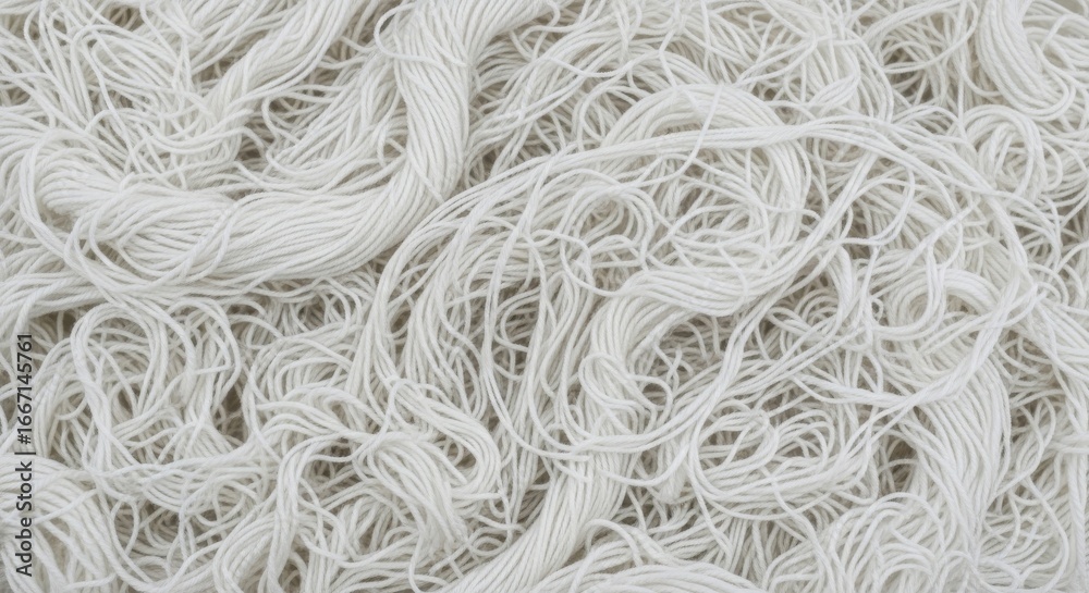 Twisted, swirling, messy pile of white yarn, background pattern Twisted, swirling, messy pile of white yarn, background pattern