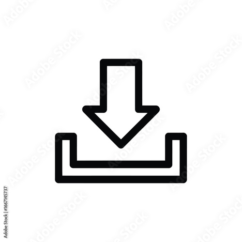 Simple black and white download icon with an arrow pointing down into a box