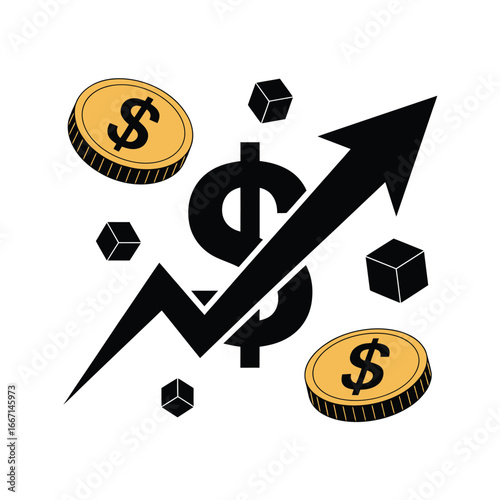 Financial growth and success represented by a rising arrow and dollar sign
