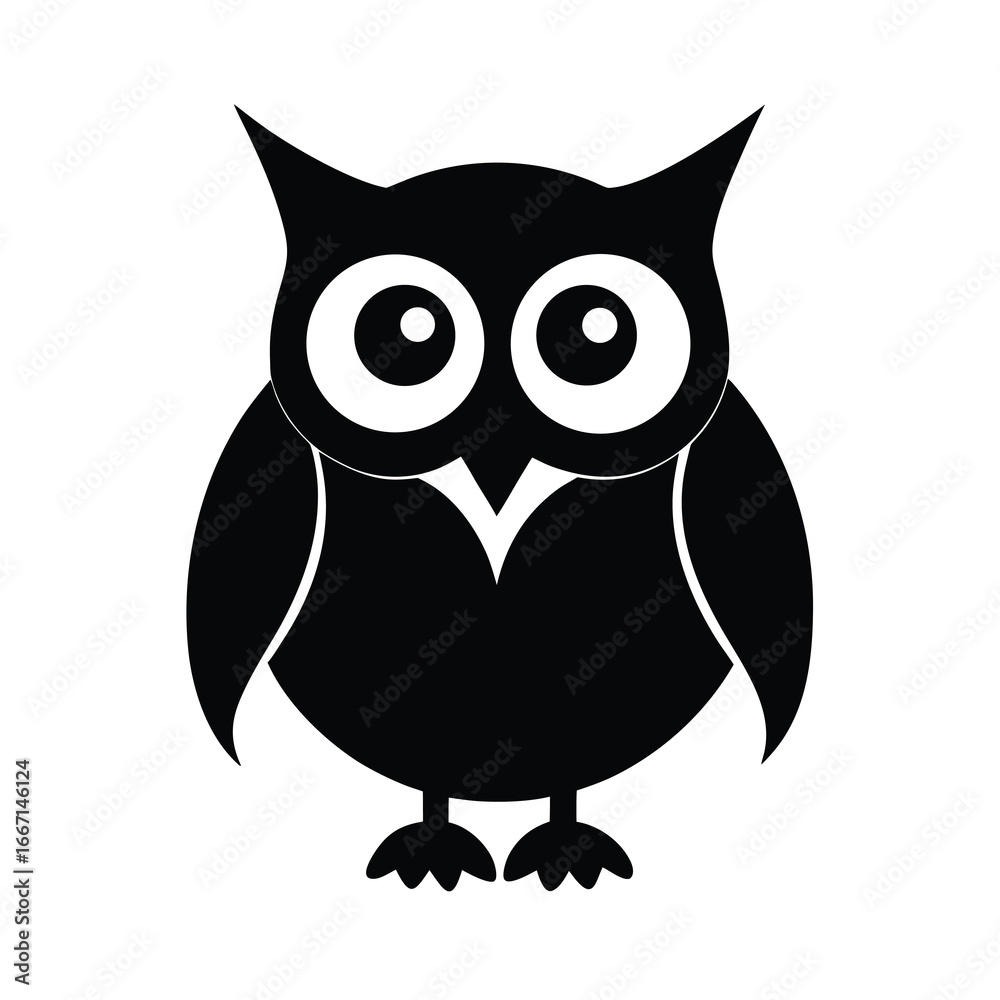 Fototapeta premium silhouette of an owl on white background.