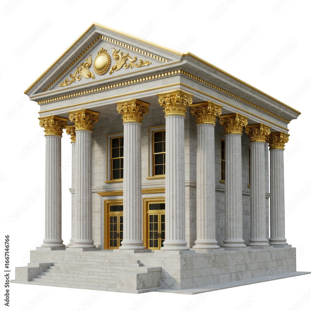 Fototapeta premium Elegant classical building with columns and pediment isolated on transparent background
